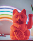 Lucky cat - energy waving cat - neon orange