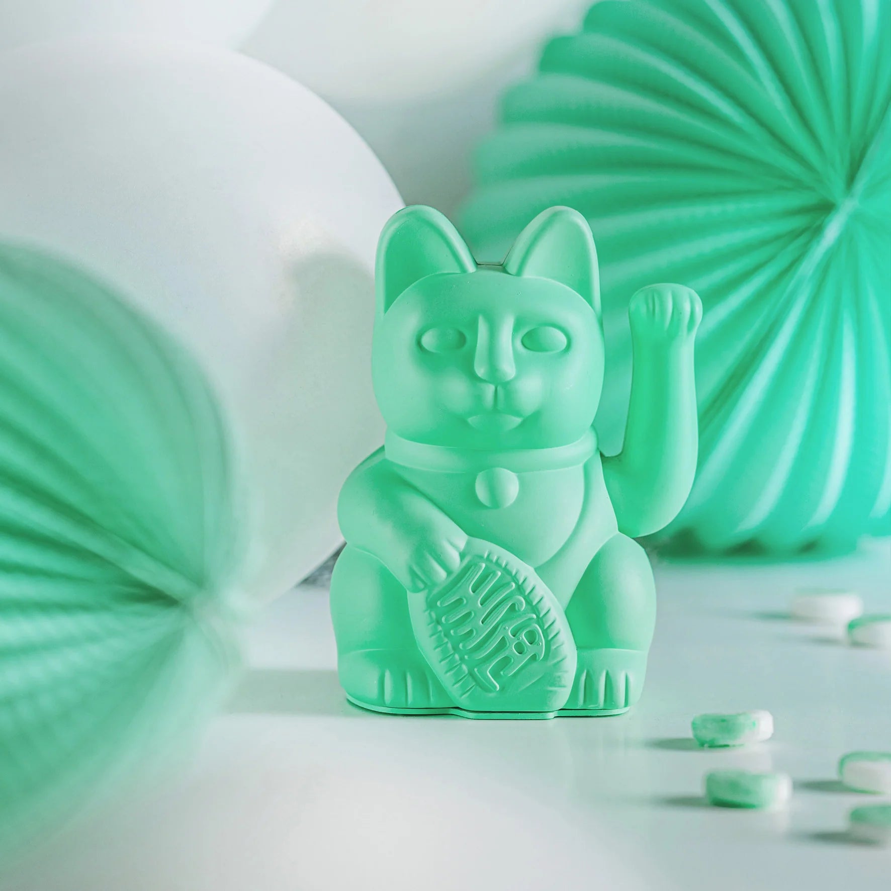 Lucky cat - health waving cat - mint green