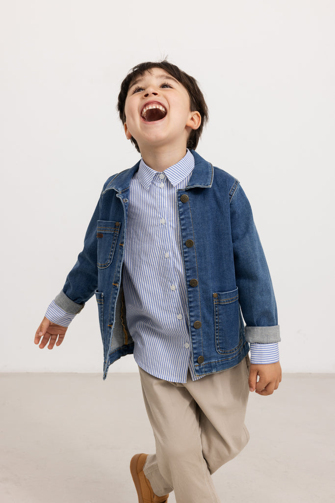 Marmar - tommy - kids poplin shirt - bolich blue stripes