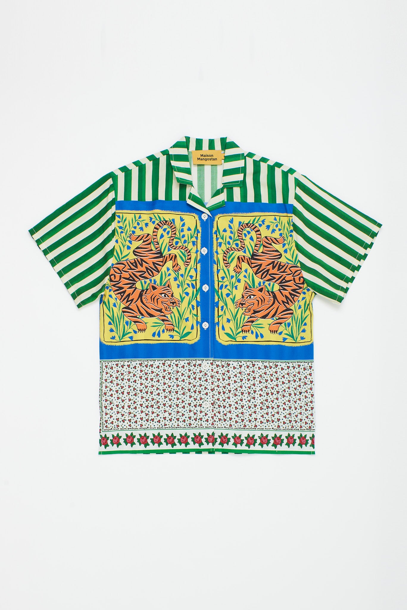 Maison Mangostan - tiger patchwork shirt - green