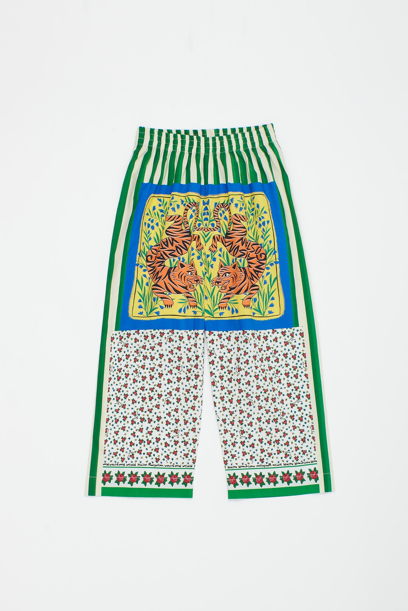 Maison Mangostan - tiger patchwork trousers - green