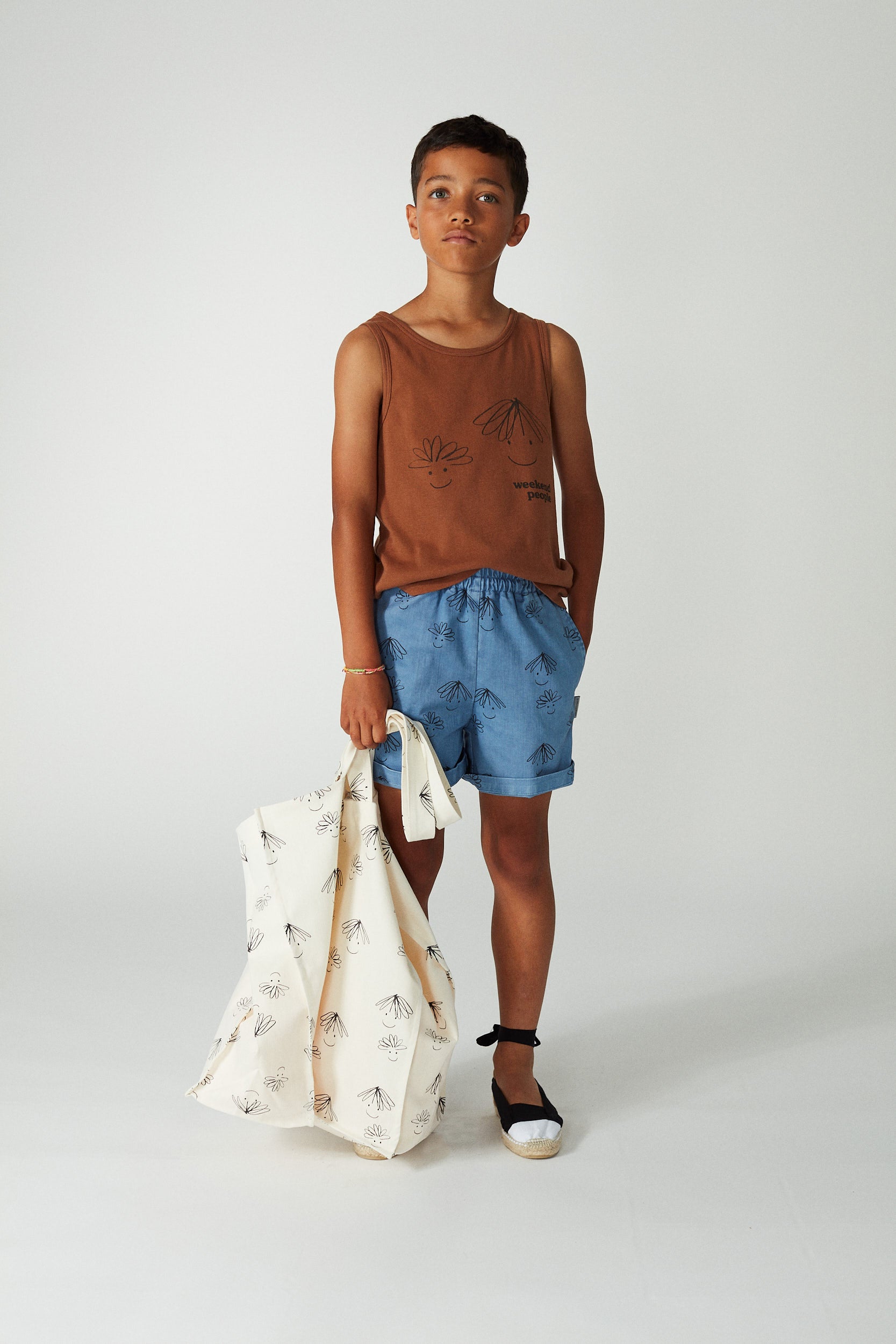 Weekend house kids - happy faces all over shorts - vintage blue