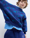 Weekend house kids - blue dog allover sweatshirt - blue