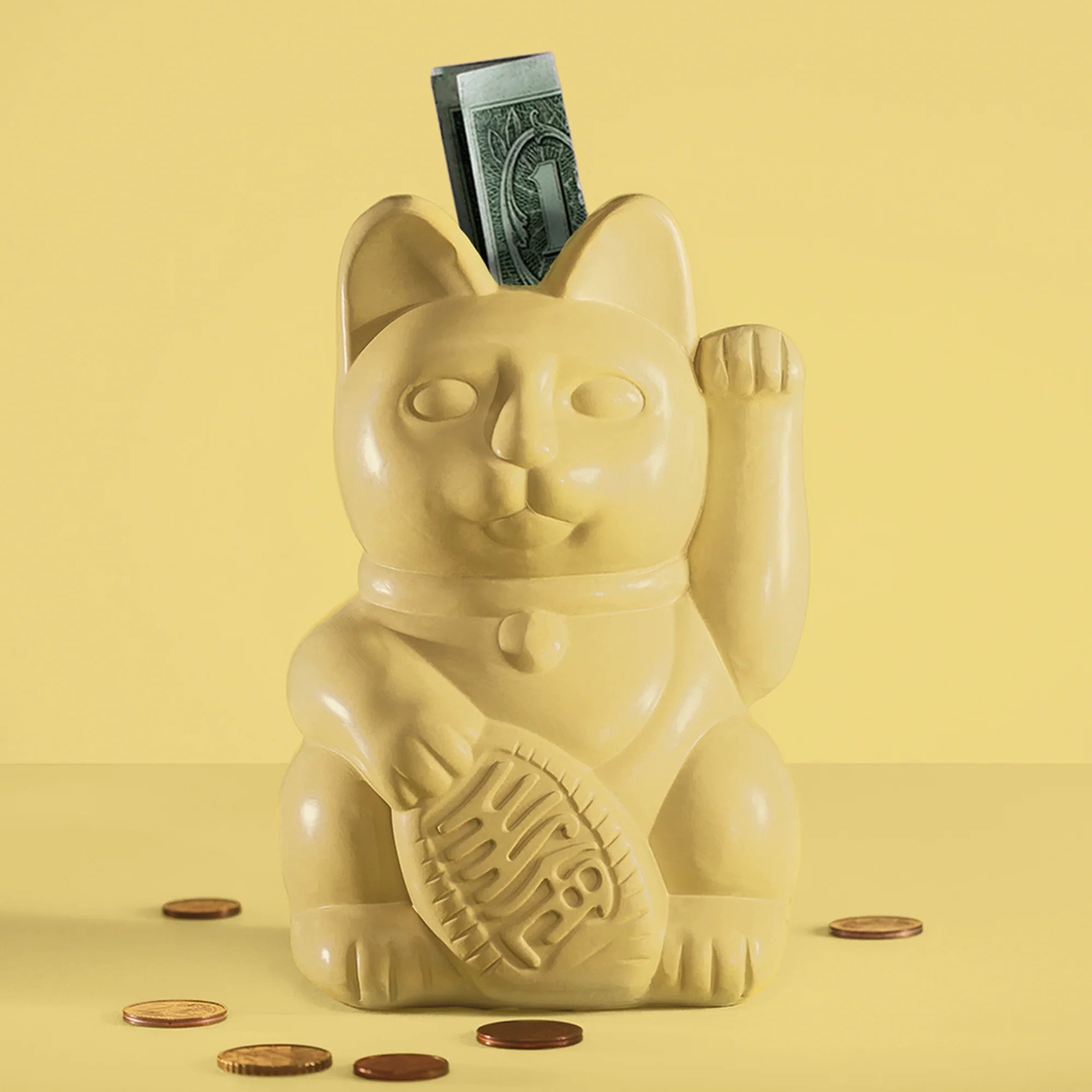 Lucky cat - money box - light yellow