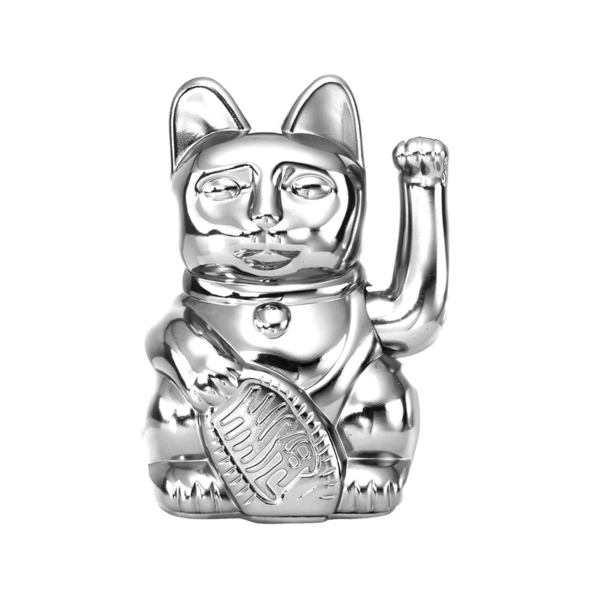 Lucky cat - cosmic waving cat - shiny silver