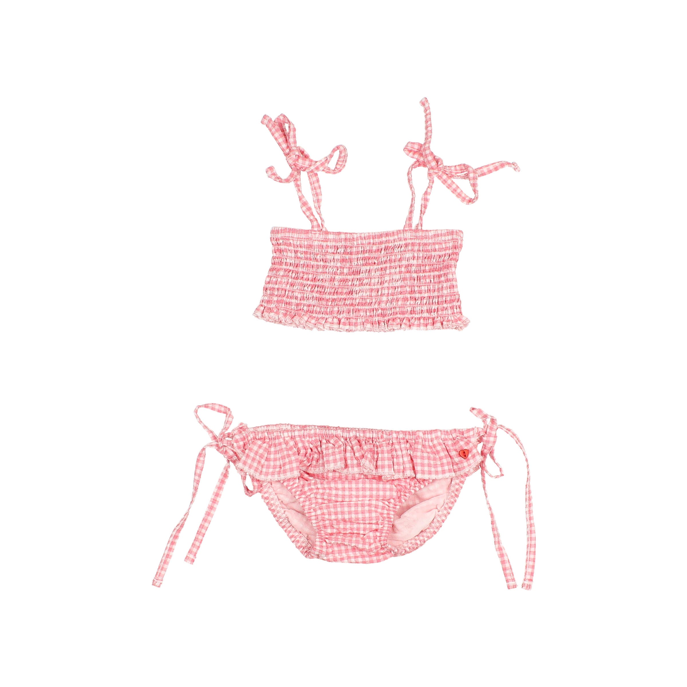 Buho - kids - gingham bikini - coral red