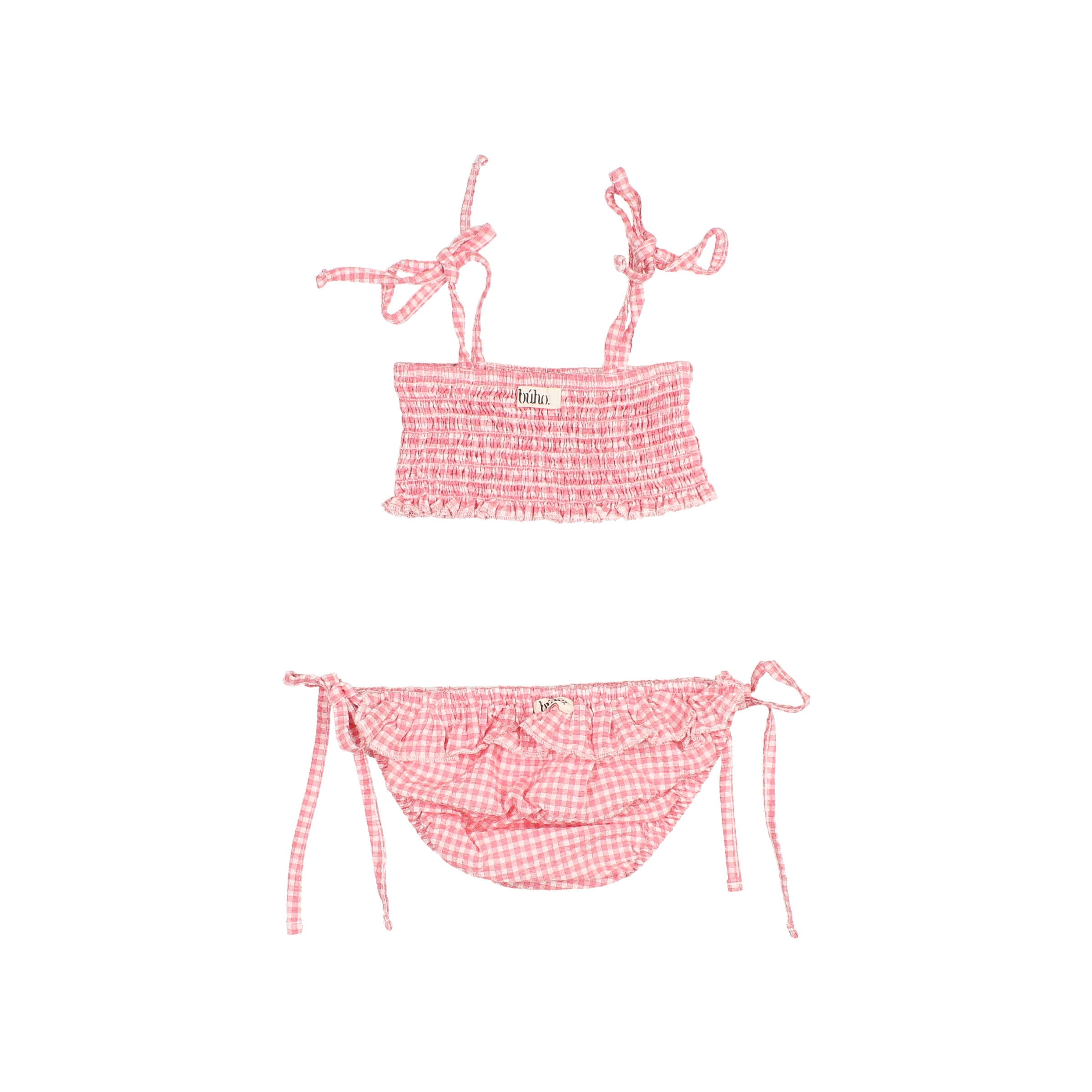 Buho - kids - gingham bikini - coral red