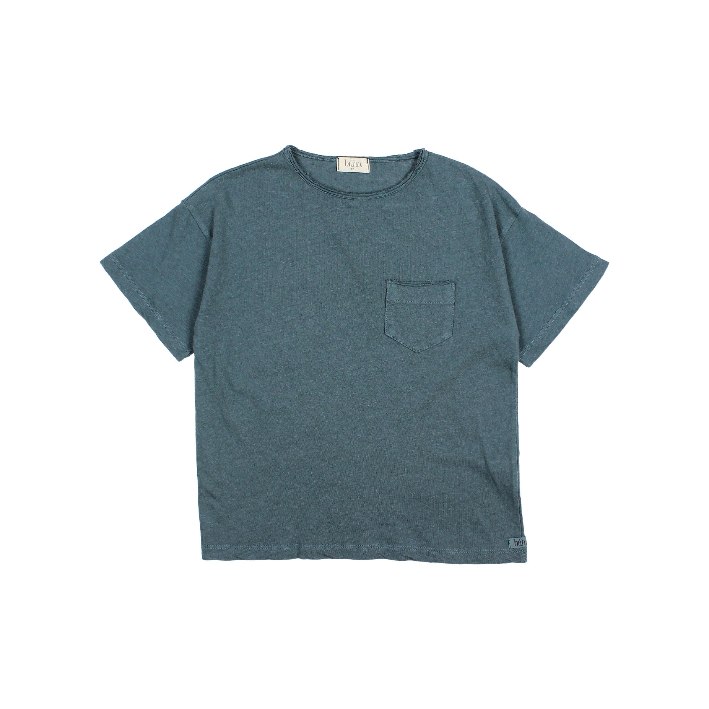 Buho - kids - pocket linen t-shirt - blue teal