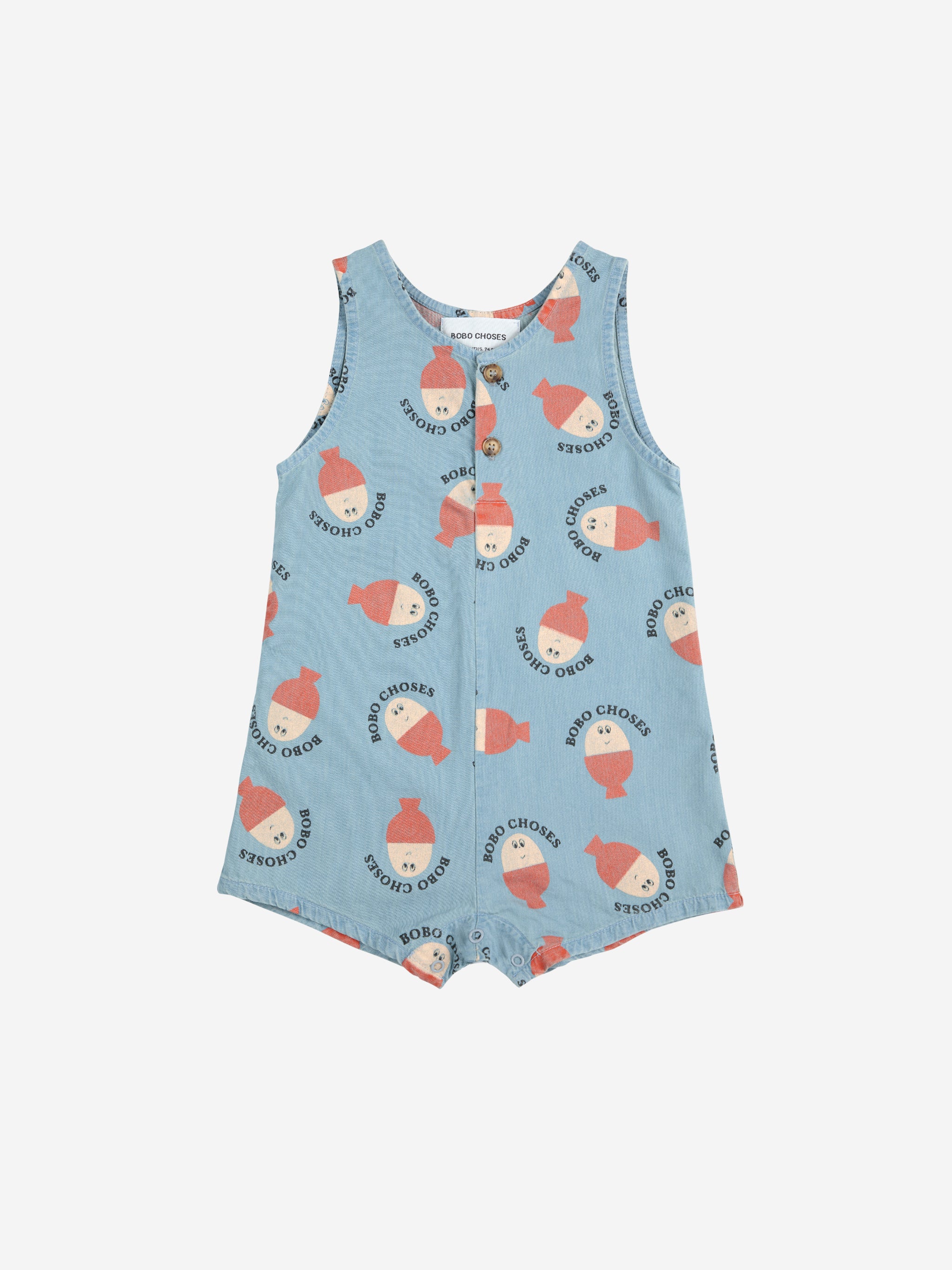 Bobo Choses - baby - morning egg allover denim playsuit