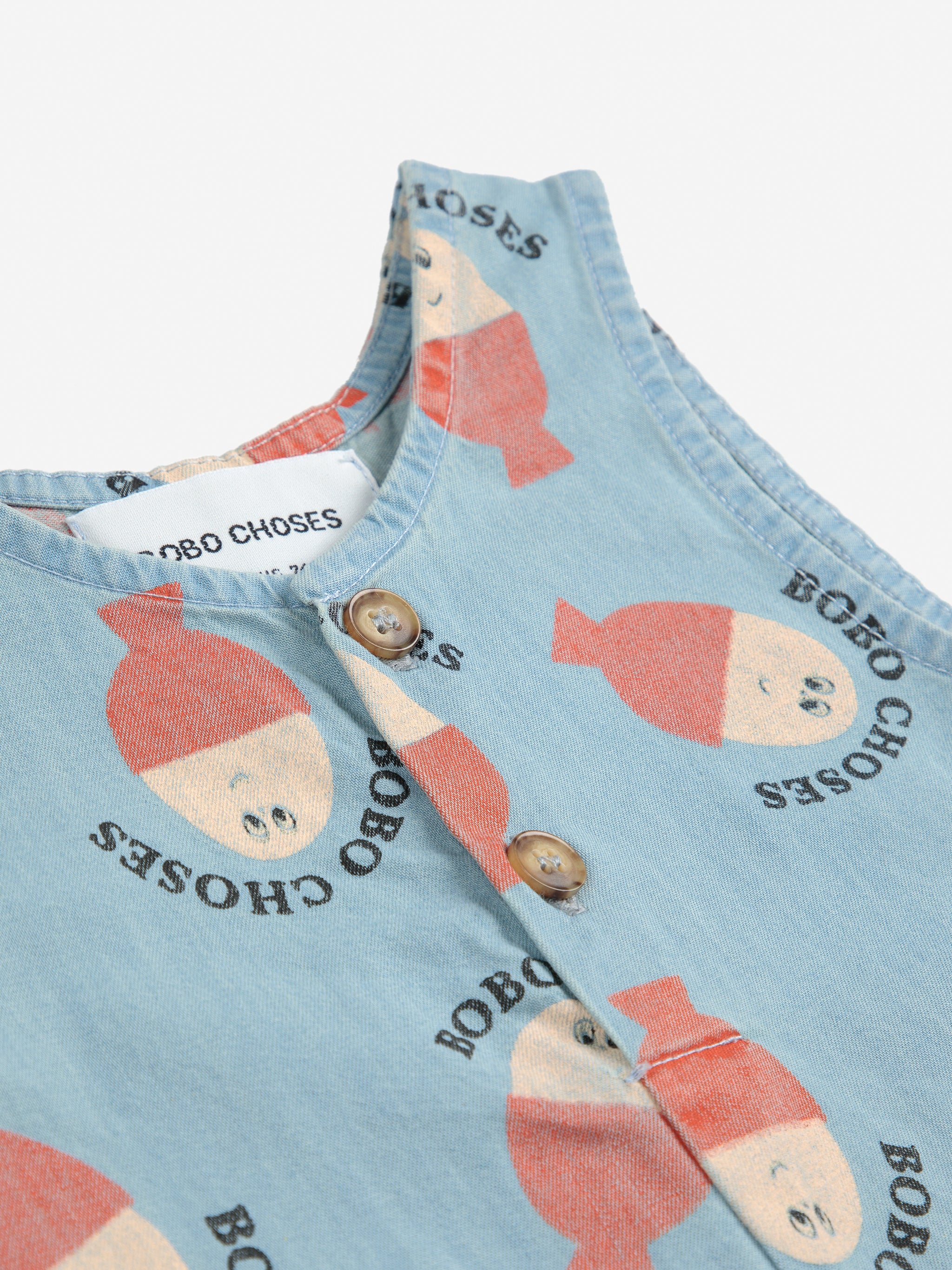 Bobo Choses - baby - morning egg allover denim playsuit