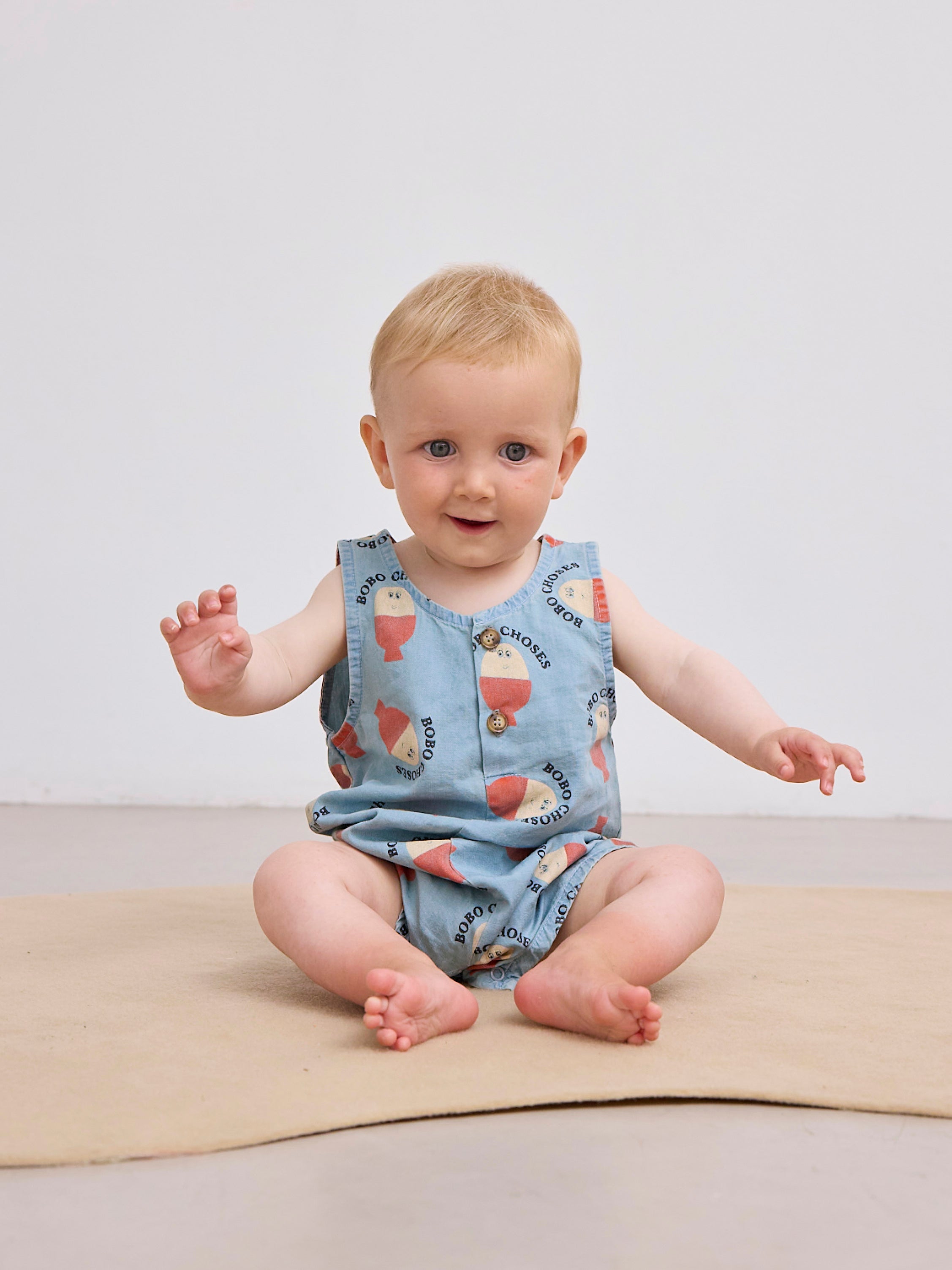 Bobo Choses - baby - morning egg allover denim playsuit