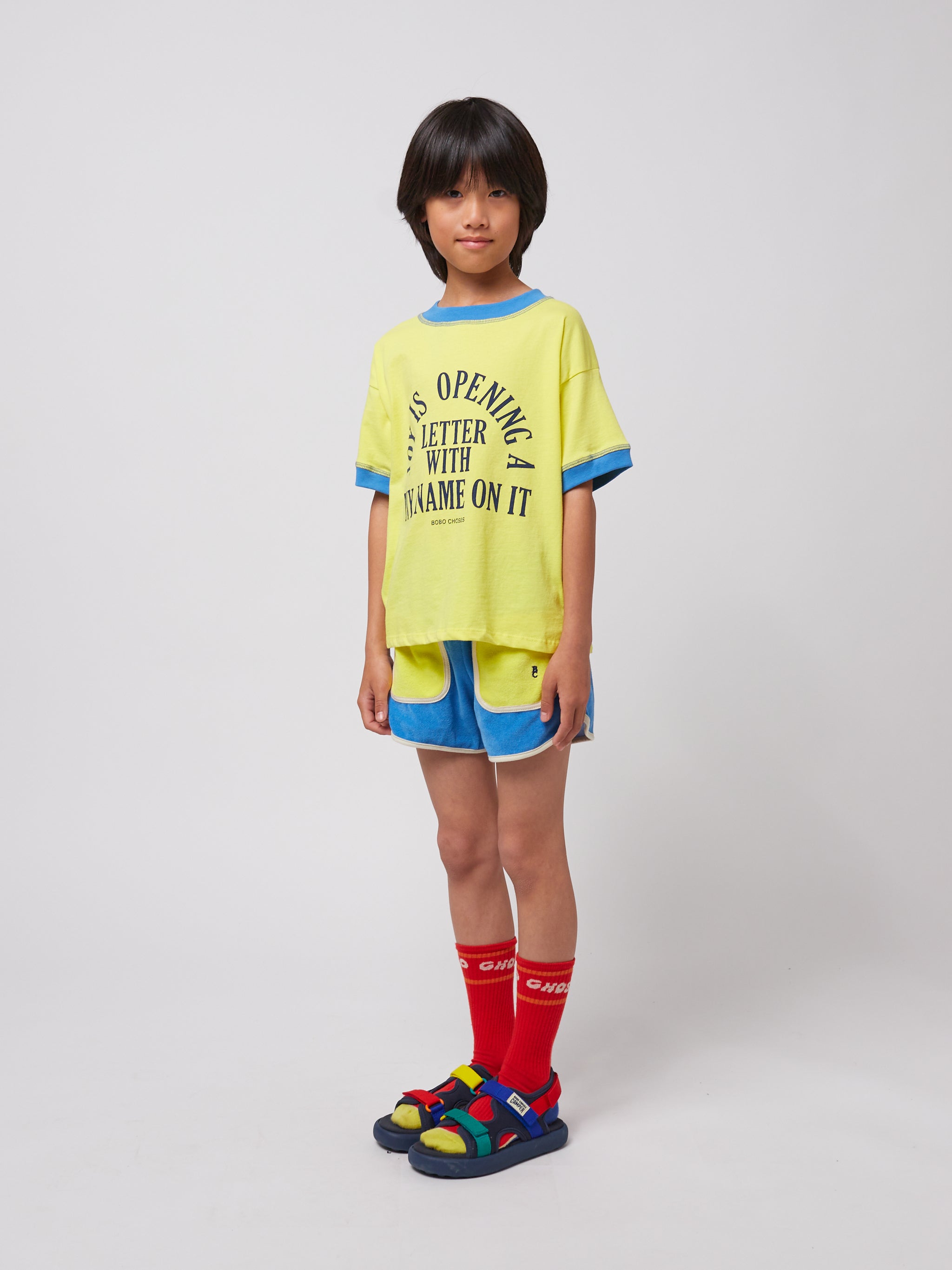 Bobo Choses - kids - blue colorblock terry shorts