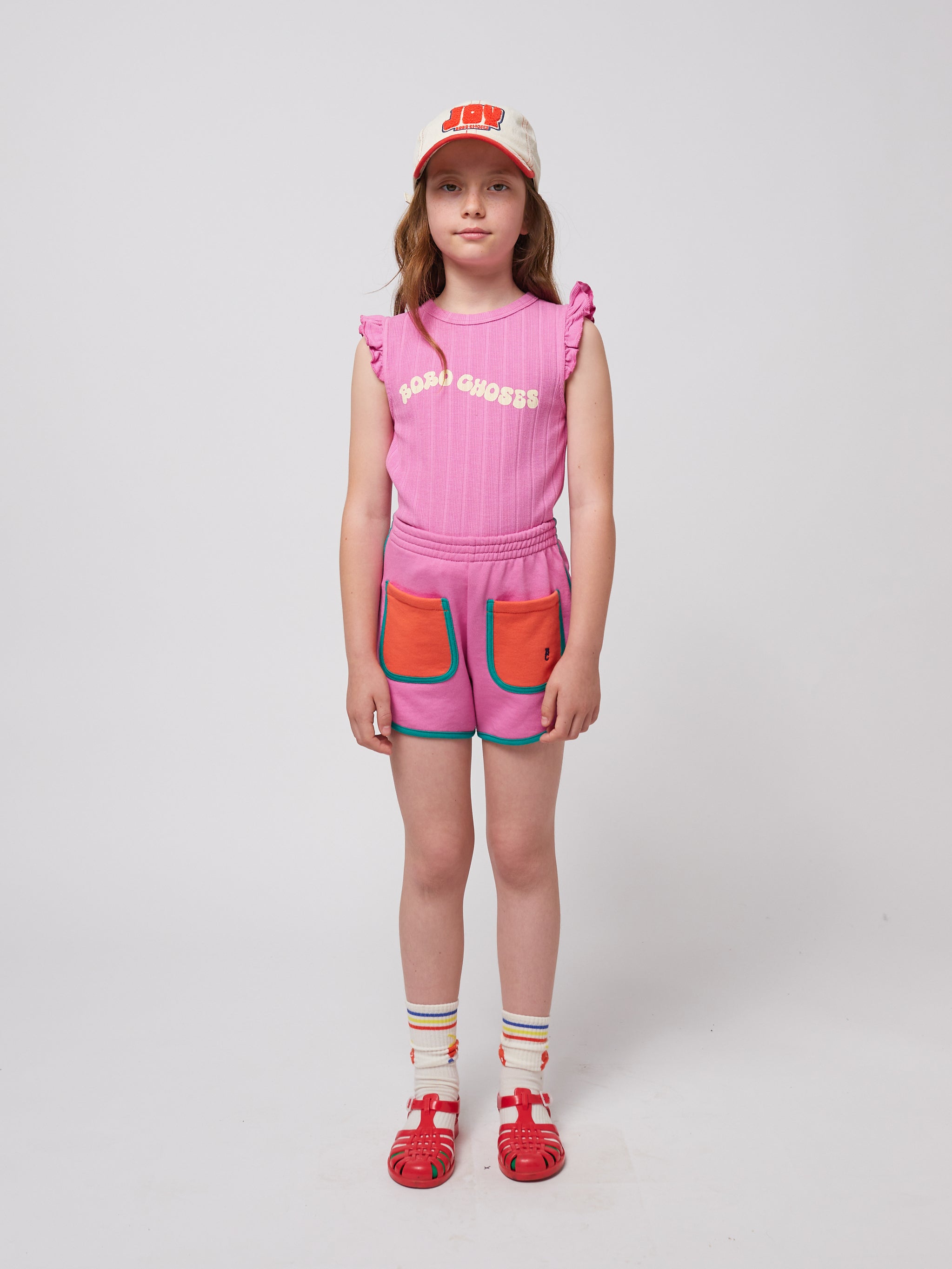 Bobo Choses - kids - pink colorblock terry shorts