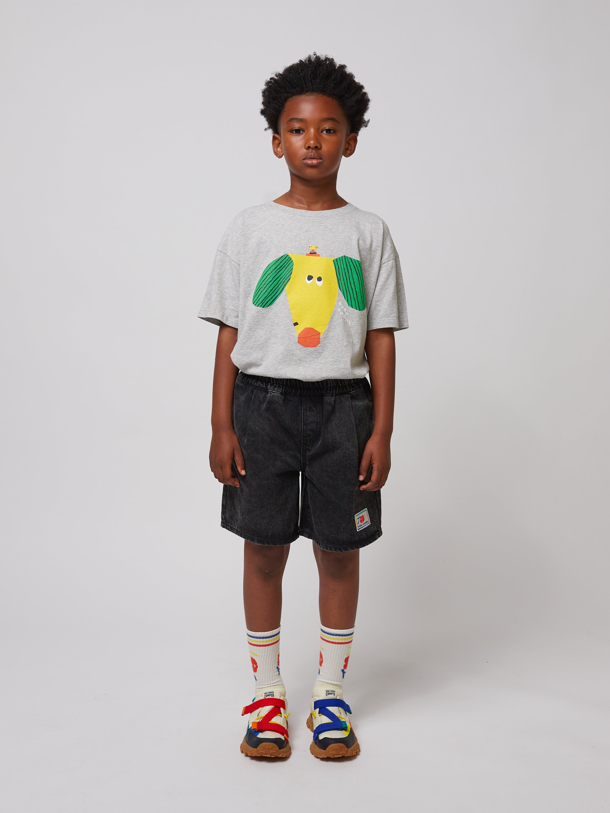 Bobo Choses - kids - smiling black denim shorts