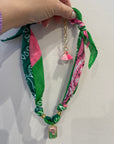 bandana necklace - palmtree - green/pink