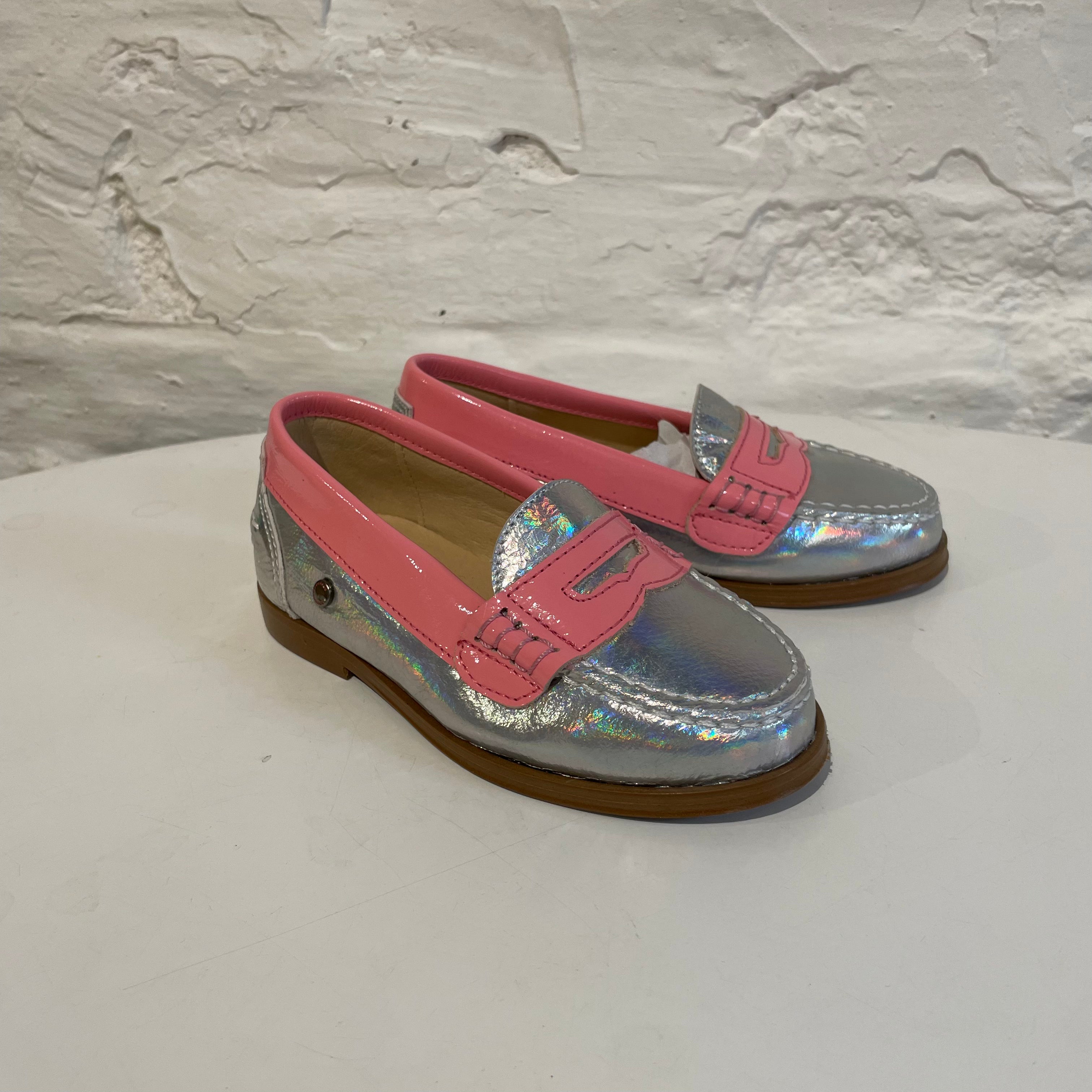 Penny loafers - neon pink/metallic