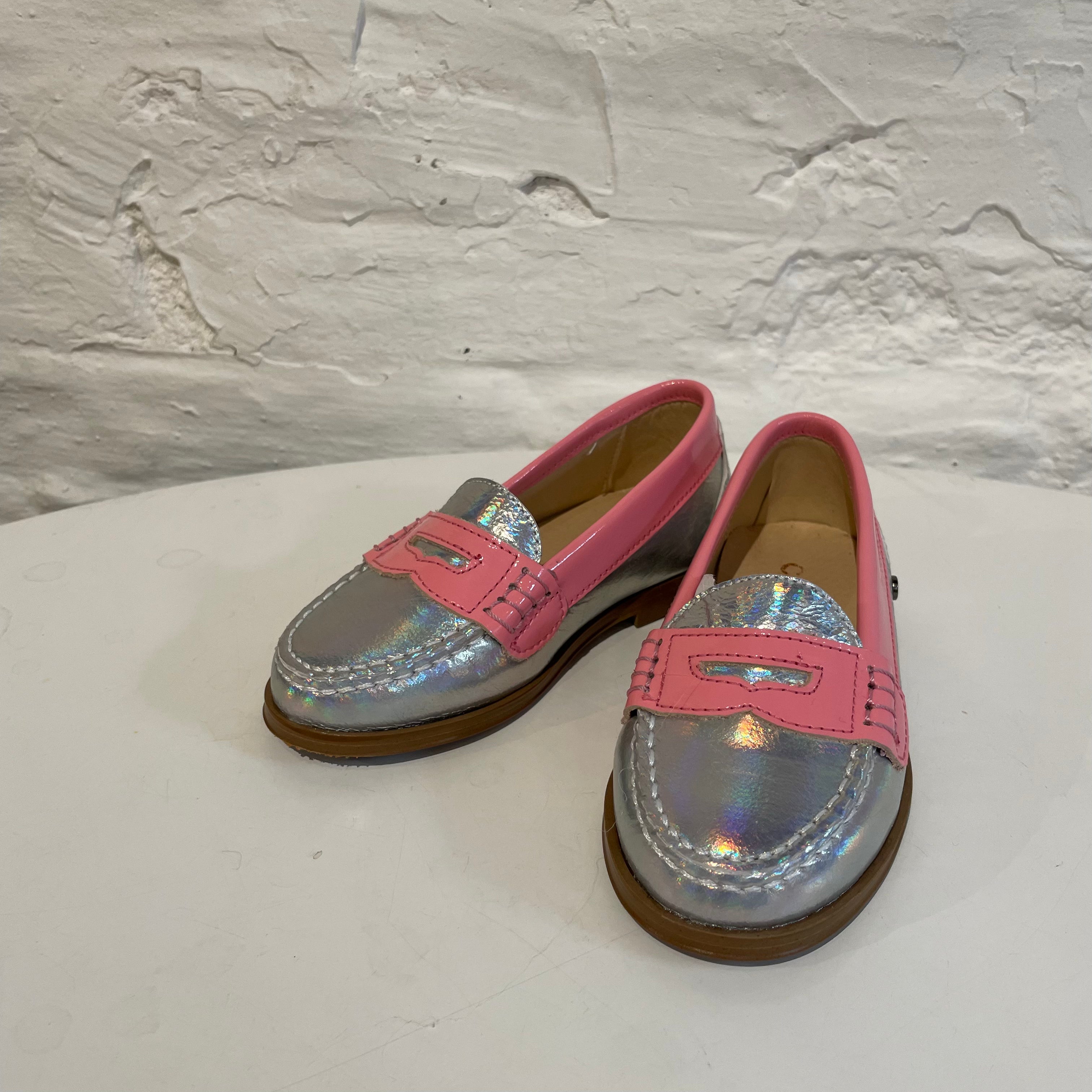 Penny loafers - neon pink/metallic