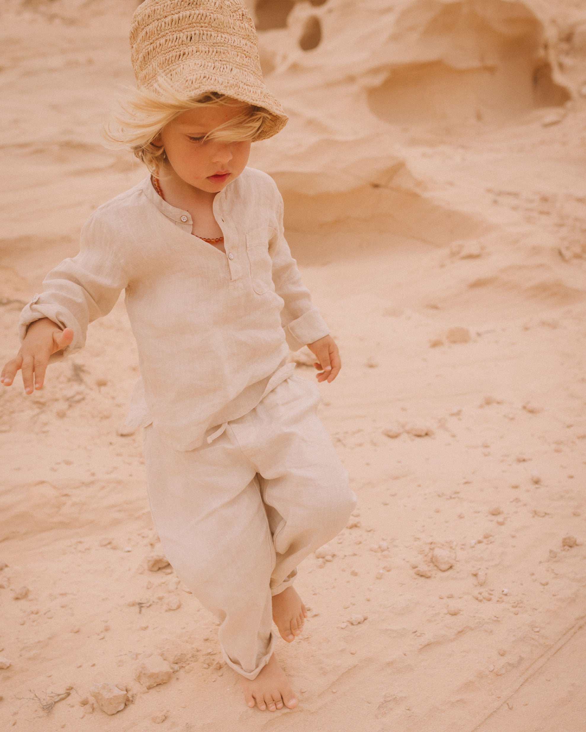 Buho - kids - linen kurta shirt - white