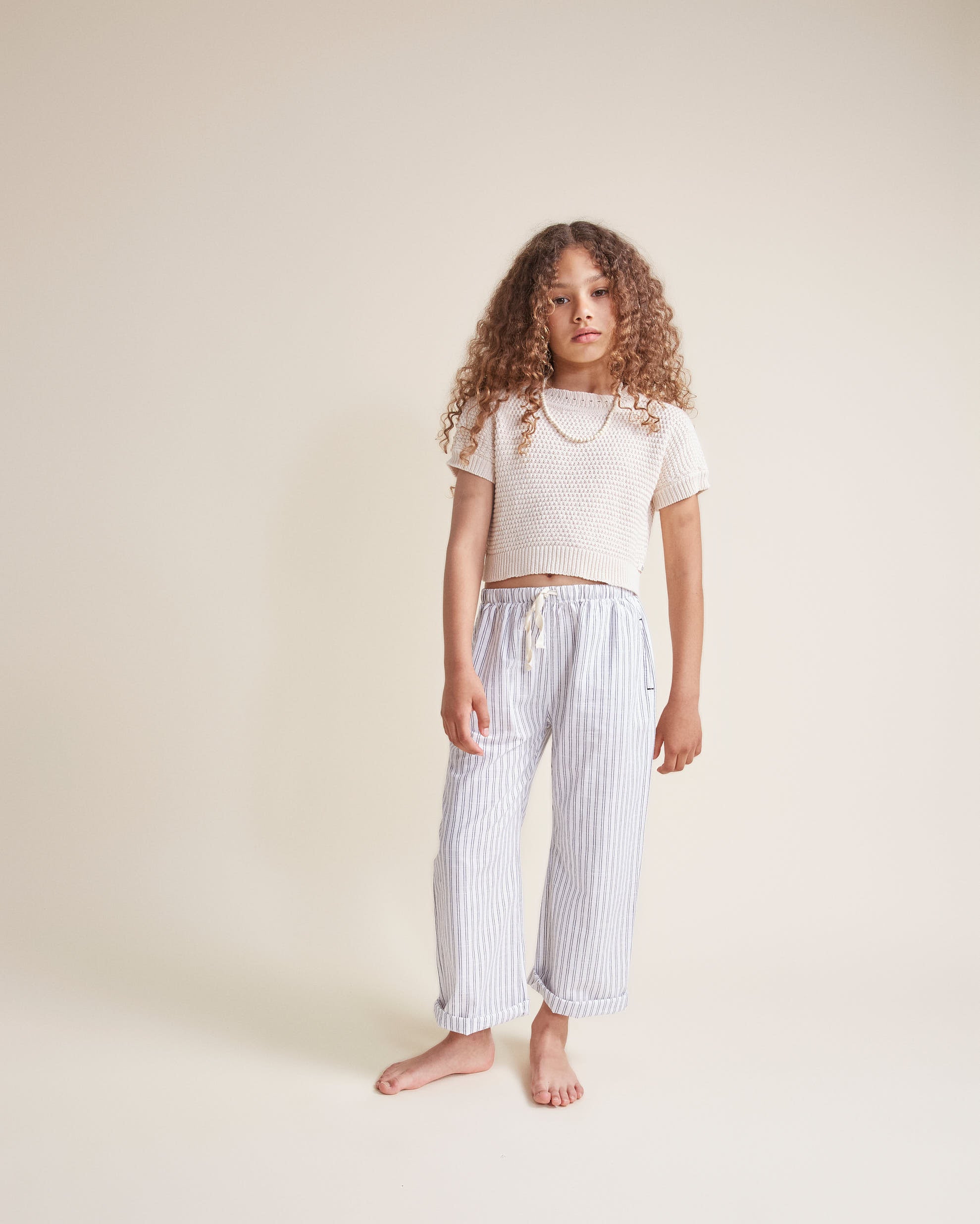 Buho - kids - stripes pants - white