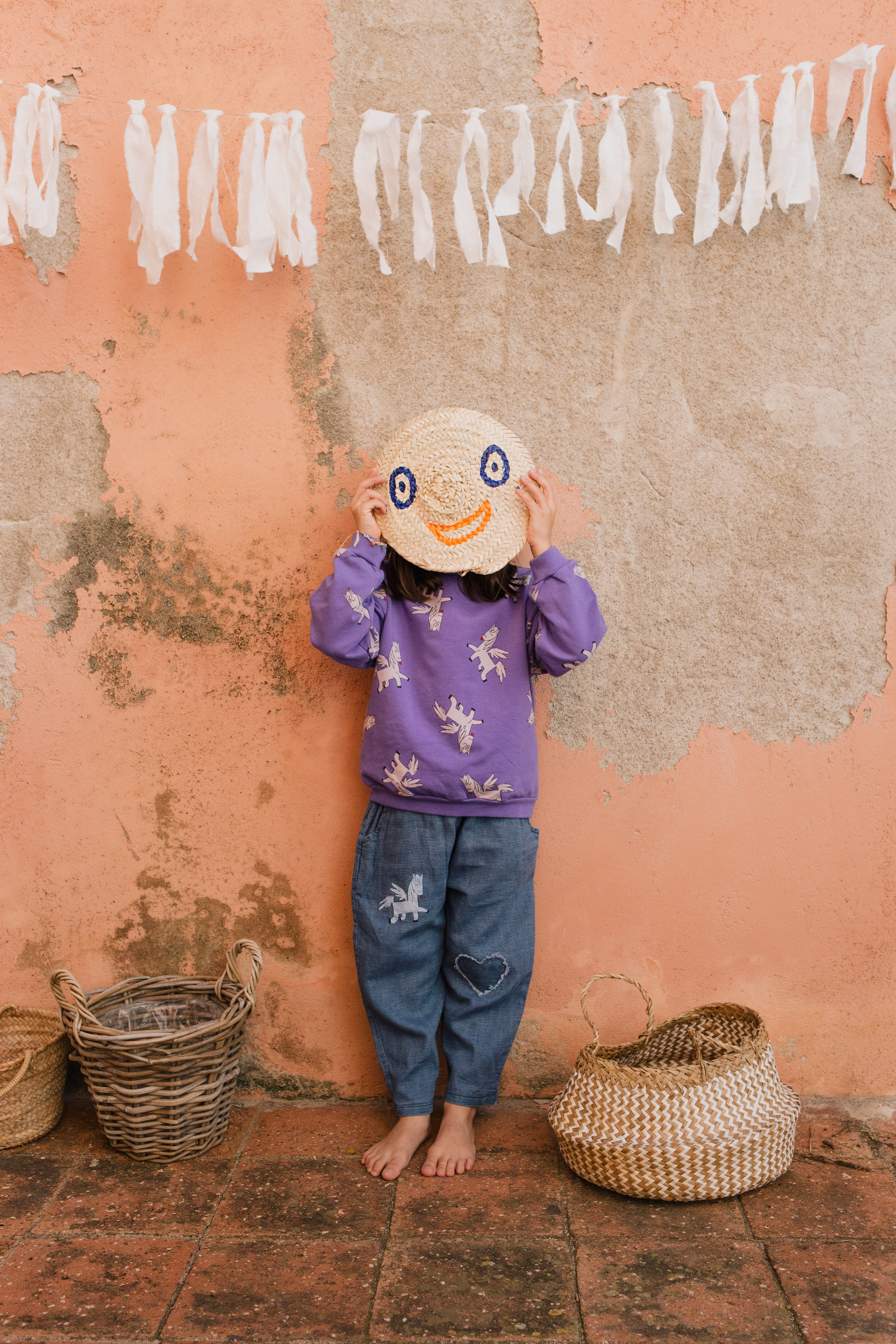 Lotie Kids - denim pants - pegasus + heart - washed indigo