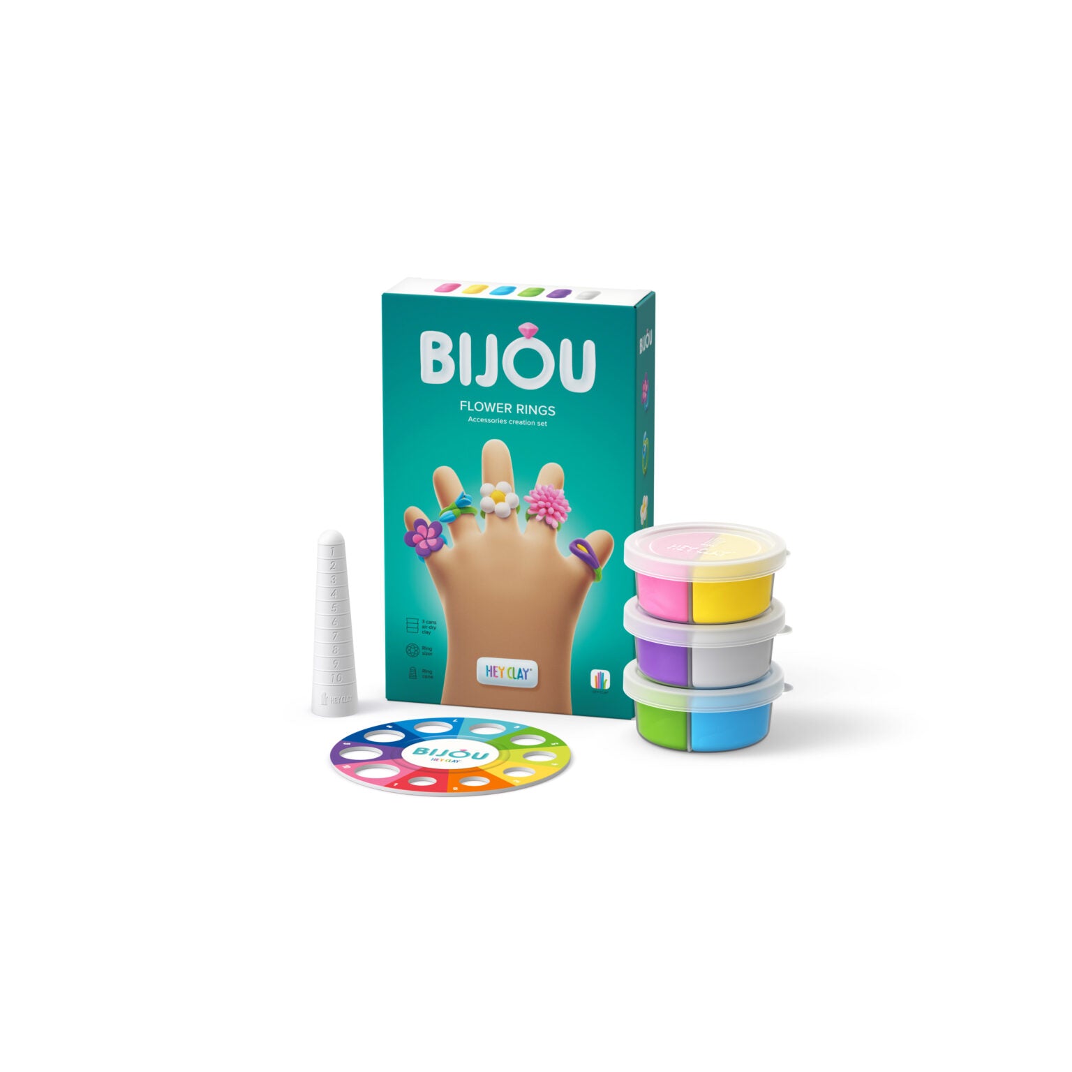 Heyclay - bijou rings - flowers - 3 cans