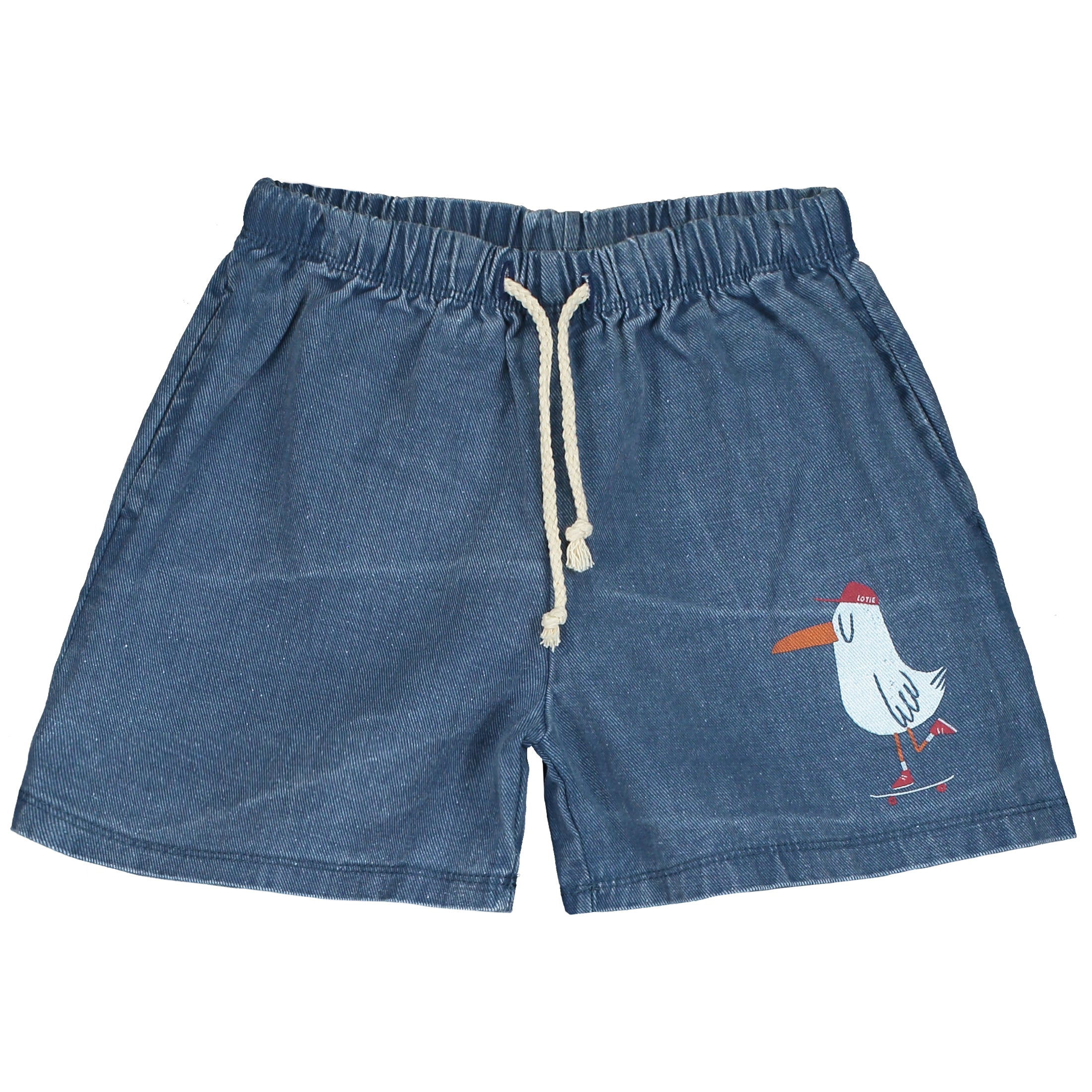 Lotie Kids - denim shorts - skating seagull - washed indigo