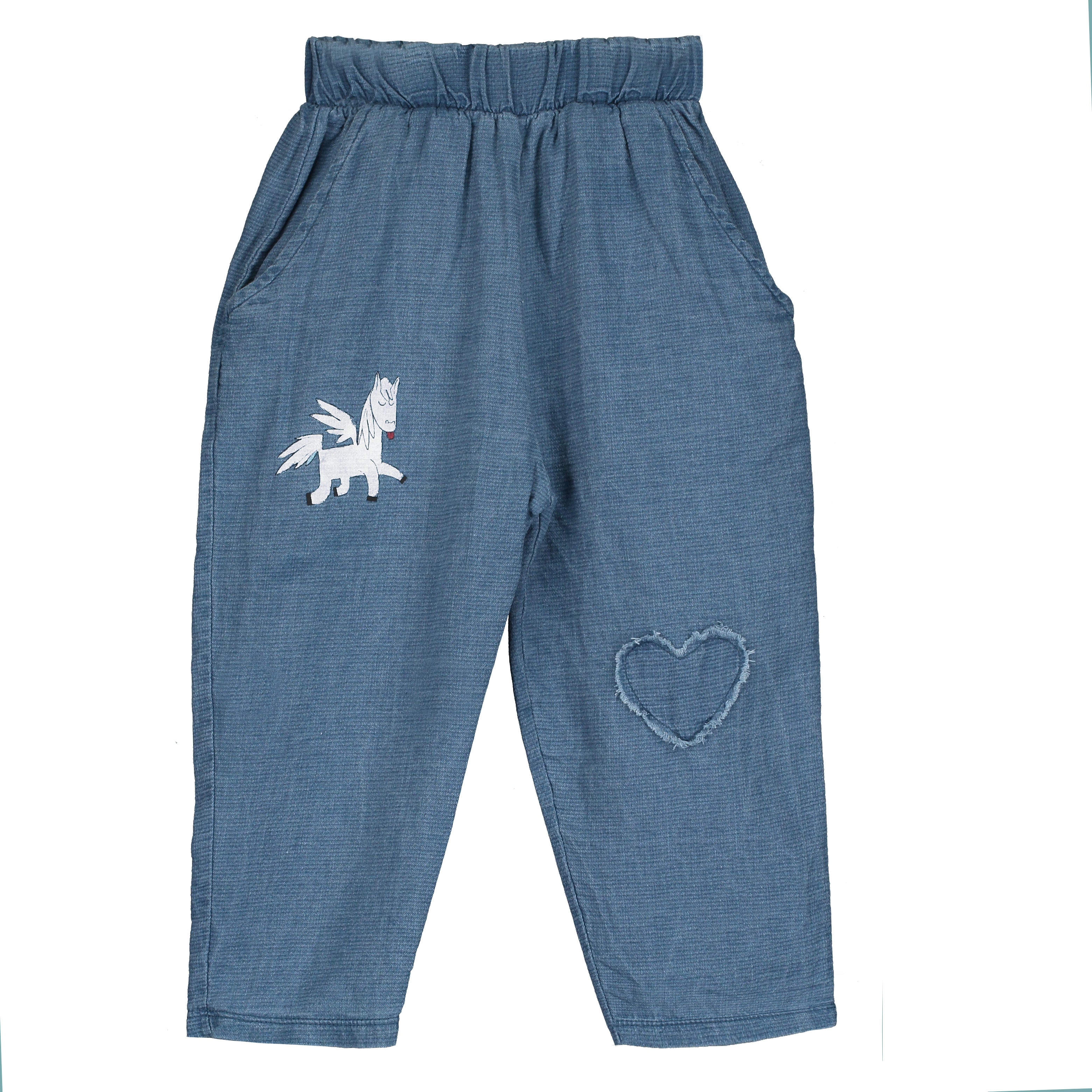 Lotie Kids - denim pants - pegasus + heart - washed indigo