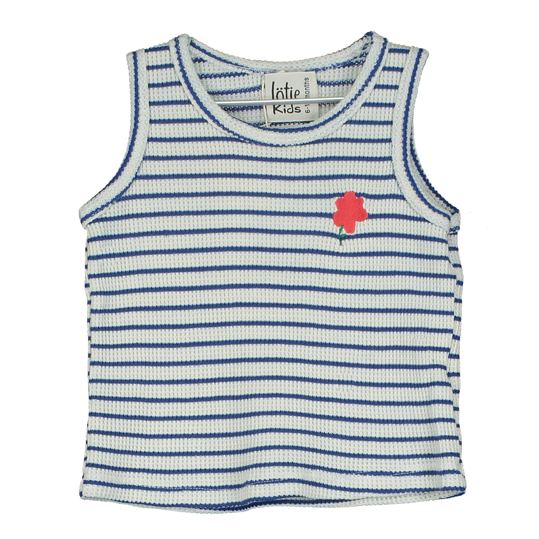 Lotie Kids - sleeveless baby t-shirt - poppy - white/blue stripes