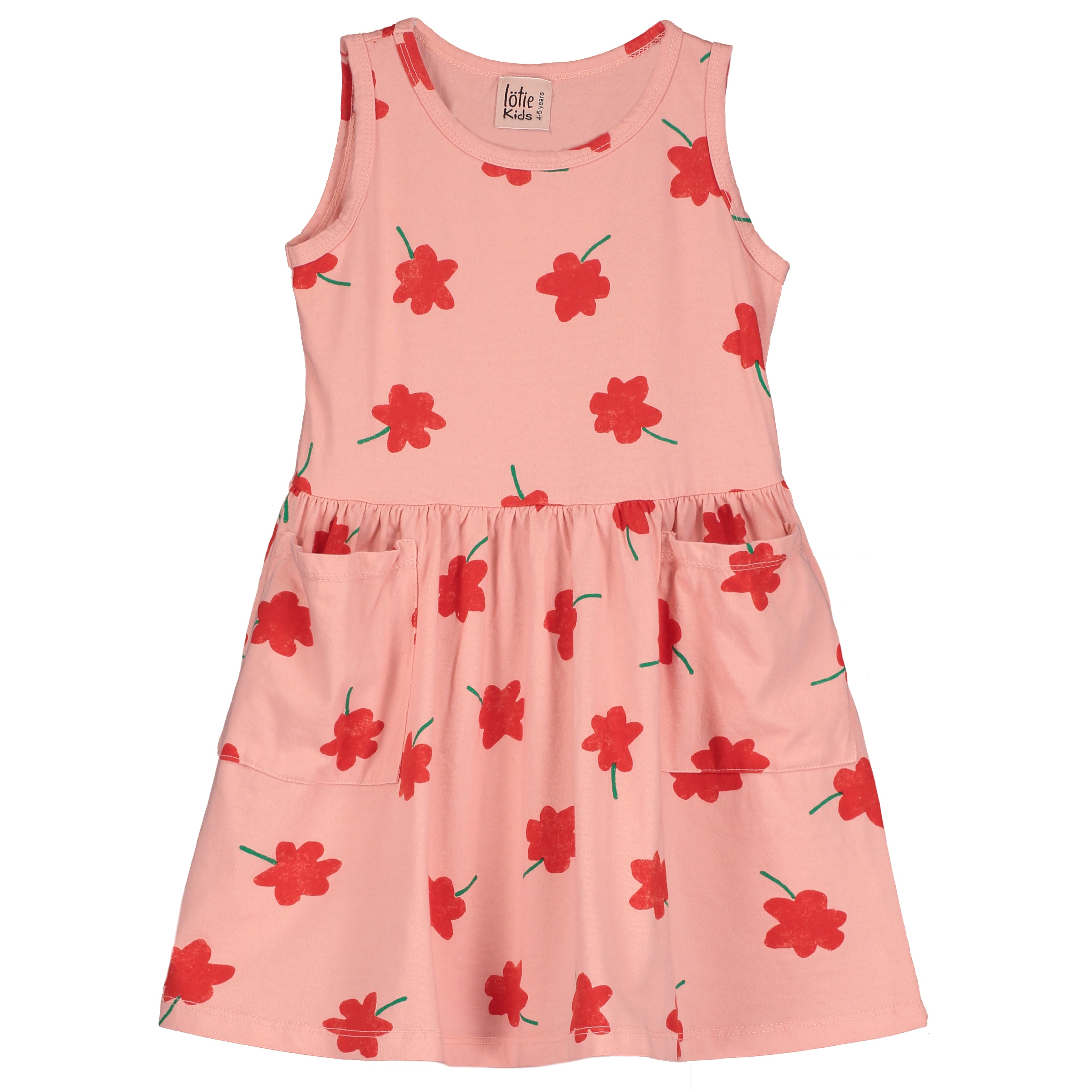 Lotie Kids - sleeveless pocket dress - poppies allover - pale pink