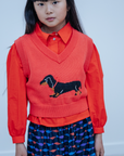 Repose Ams -  knit v-neck spencer - radiant red