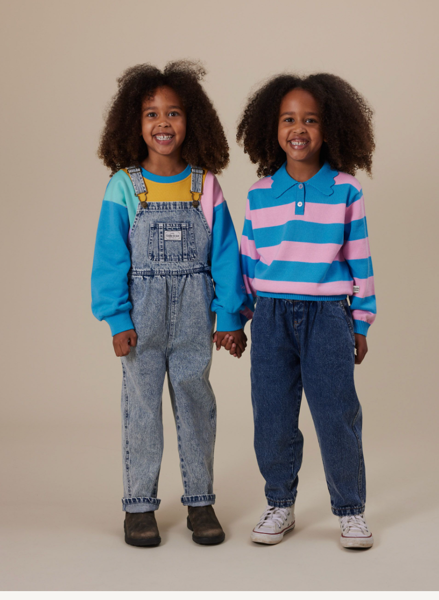 Goldie + Ace - austin vintage denim overalls - washed blue