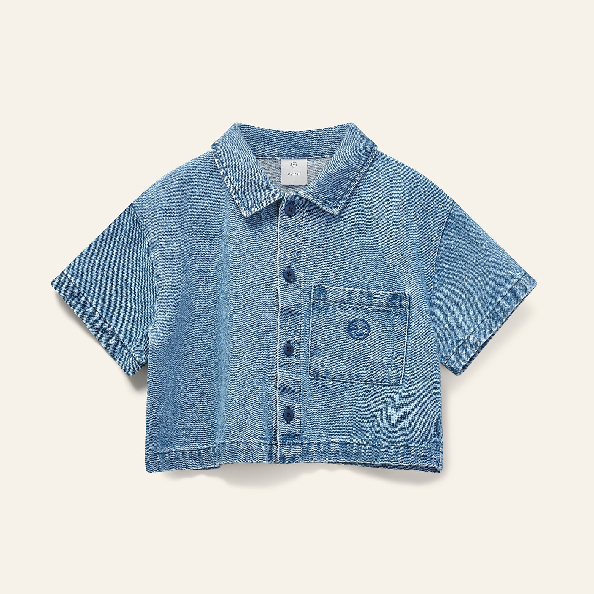 Wynken - denim crop day shirt - mid bleach wash