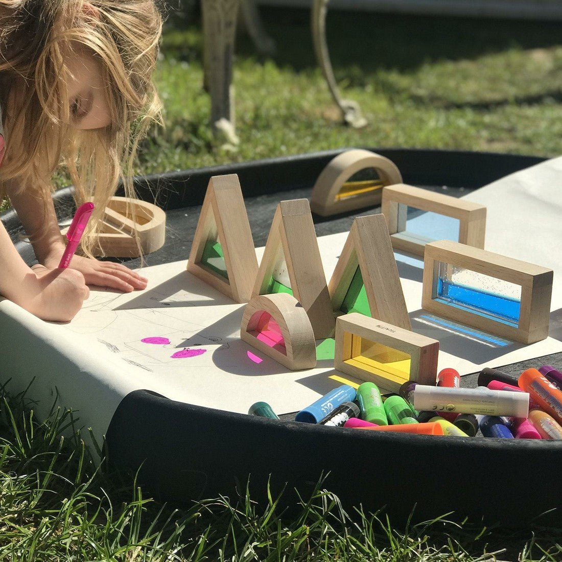 Sensory play - transparant wooden blocks