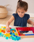 Sensory play - transparant gem cubes in tray