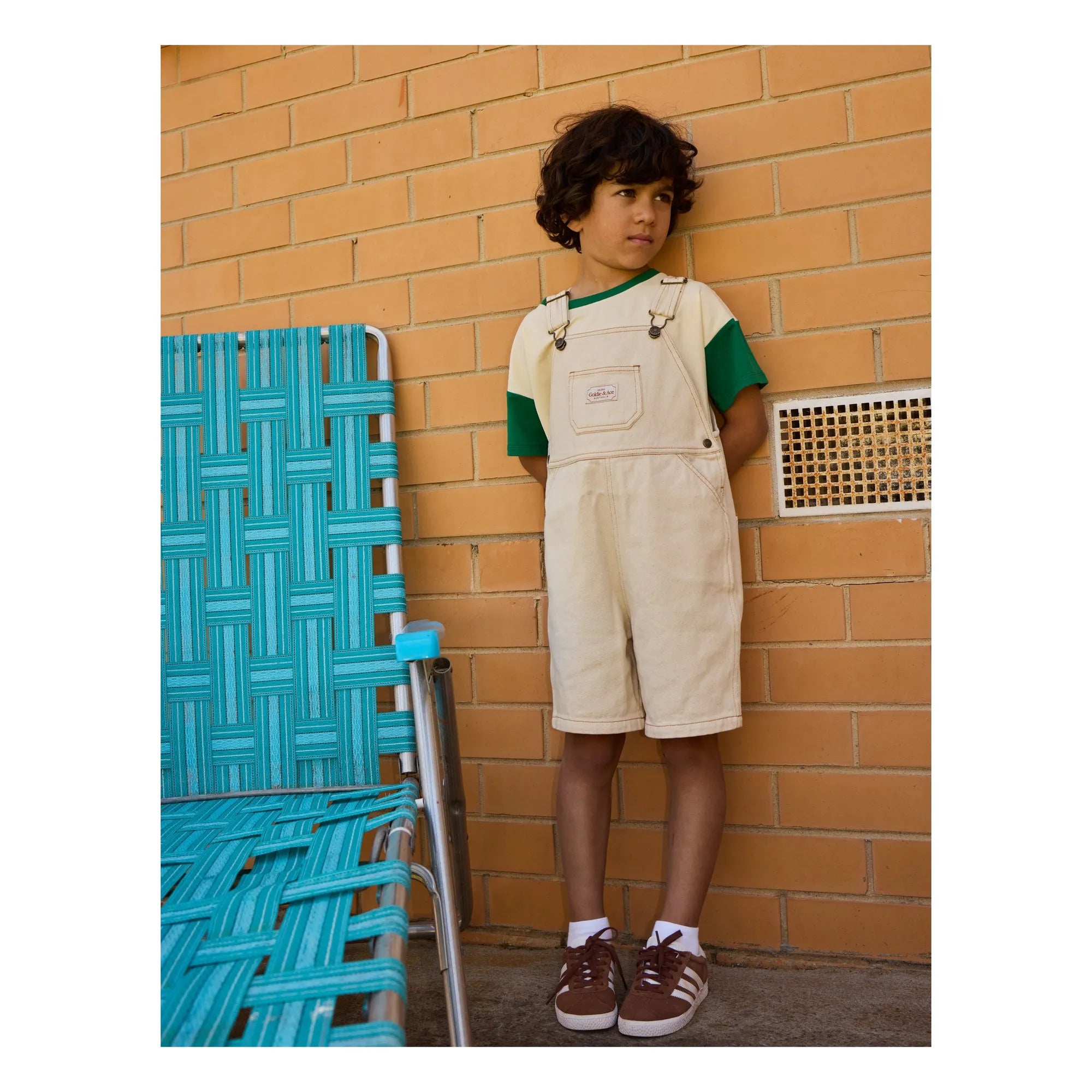 Goldie + Ace - burton denim short overalls - oat