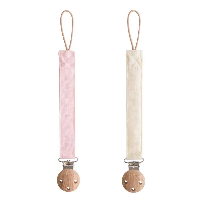 Mushie - 2 linen pacifier clip - blush/cream