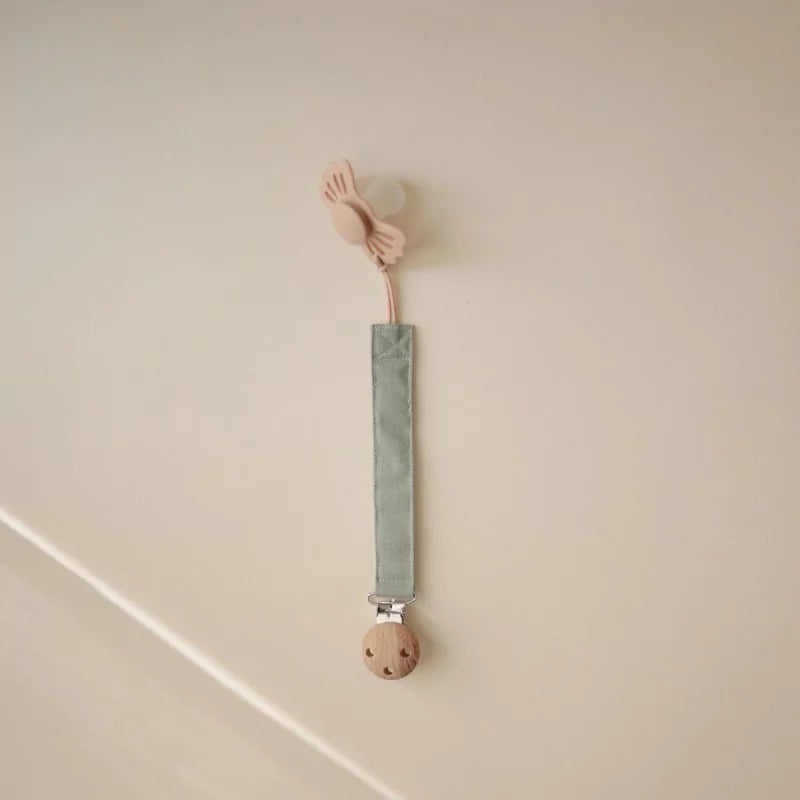 Mushie - 2 linen pacifier clip - olive/shifting sand