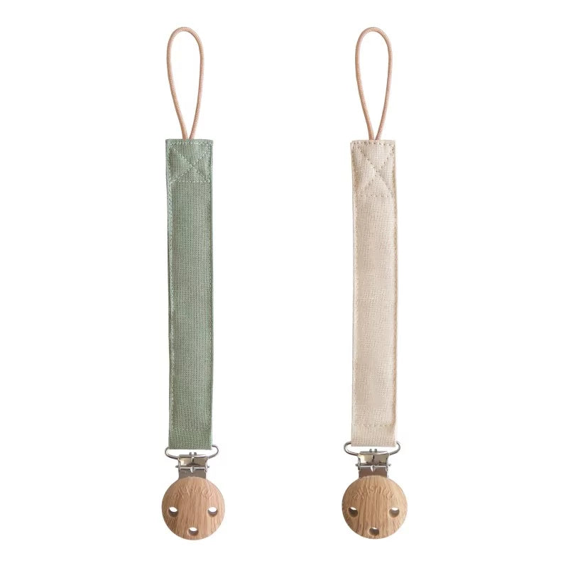 Mushie - 2 linen pacifier clip - olive/shifting sand