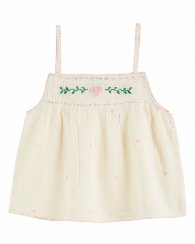 Emile et Ida - kids - bretelle heart top - ecru