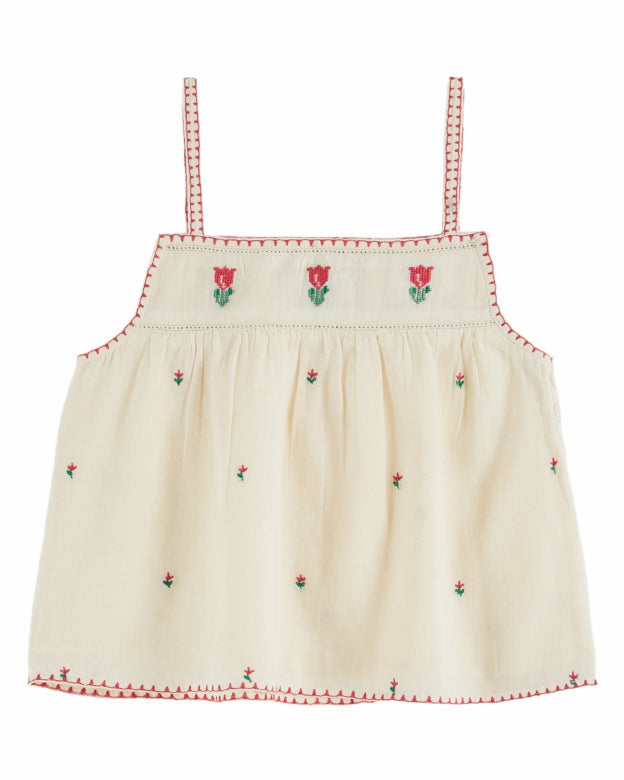 Emile et Ida - kids - embroided tulipes top - ecru