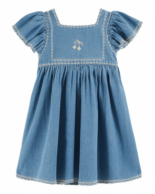 Emile et Ida - kids - embroided dress - light denim