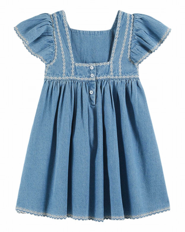 Emile et Ida - kids - embroided dress - light denim