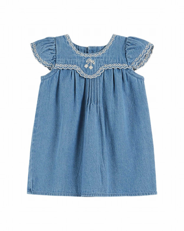 Emile et Ida - baby - embroided dress - light denim