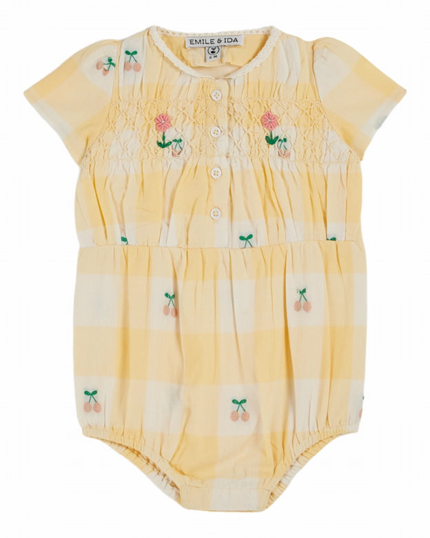 Emile et Ida - baby - smoque romper - vichy cerises