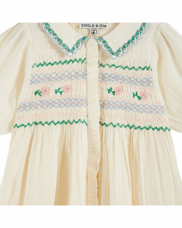 Emile et Ida - baby - embroided smock dress - ecru