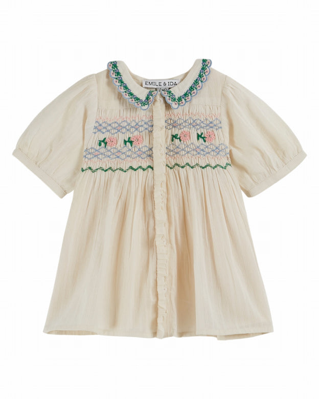 Emile et Ida - baby - embroided smock dress - ecru