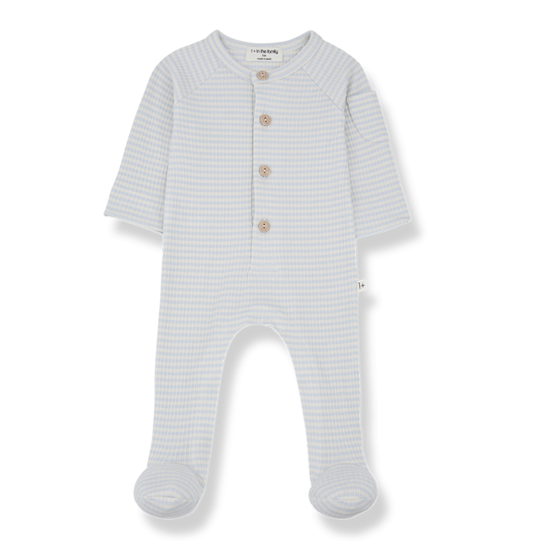 1+ in the family - guim - striped rib onesie - misty blue