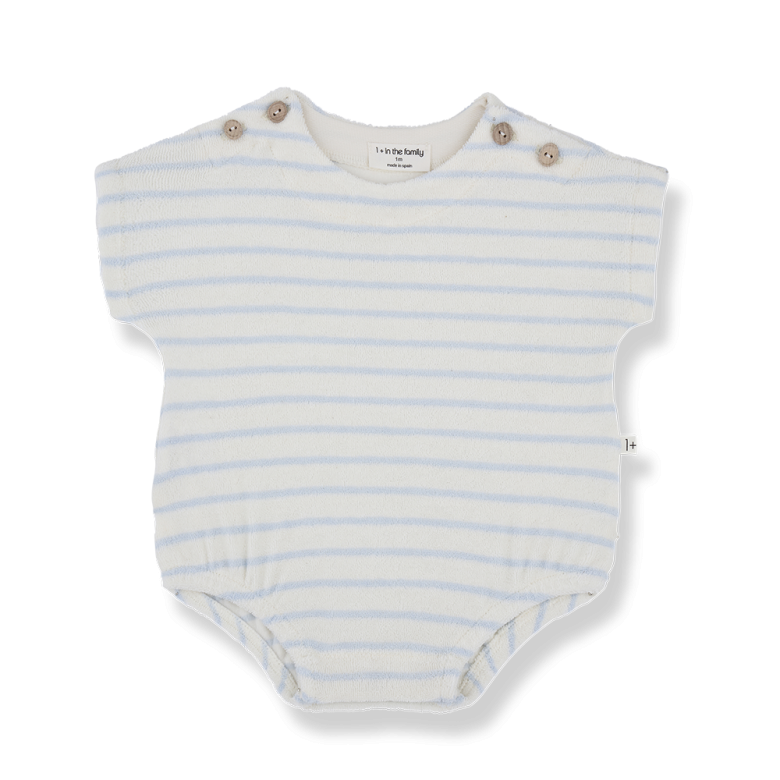 1+ in the family - romulo - terry romper - misty blue stripes