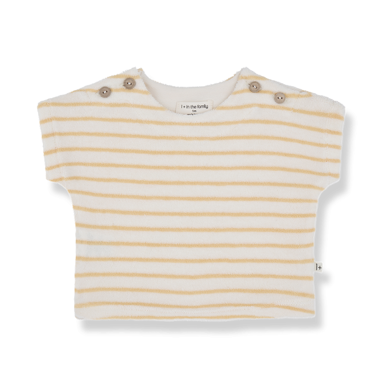 1+ in the family - tomaso - terry tee - peach stripes