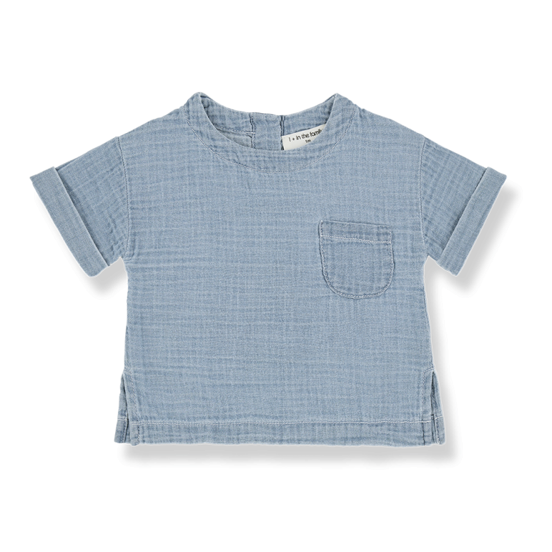 1+ in the family - benedetto - muslin denim t-shirt - washed blue